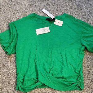 Sanctuary Twist Front Cropped Shirt Green Small New